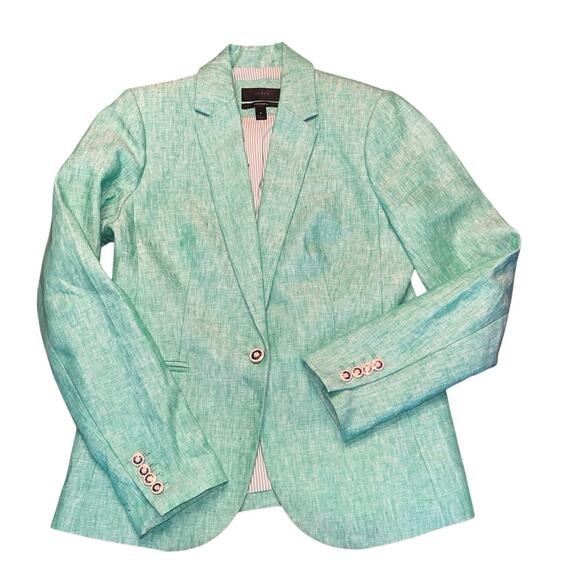 J. Crew Jackets & Blazers - J Crew Jacket Womens 4 Green Blazer Campbell Linen Anchor Buttons